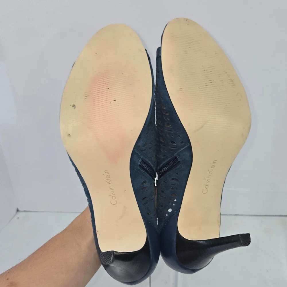 Calvin Klein Kailani Navy Blue Laser Cut Peep Toe Heeled Bootie Pump 11M 34E0936
